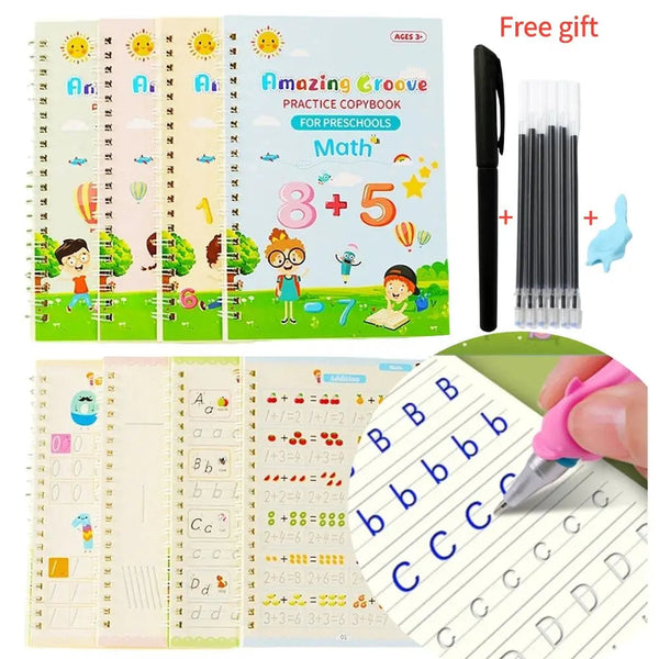 Shopnio Kids Reusable Practice Book (4 Books + Magic Pen With 10 Ink Refills)