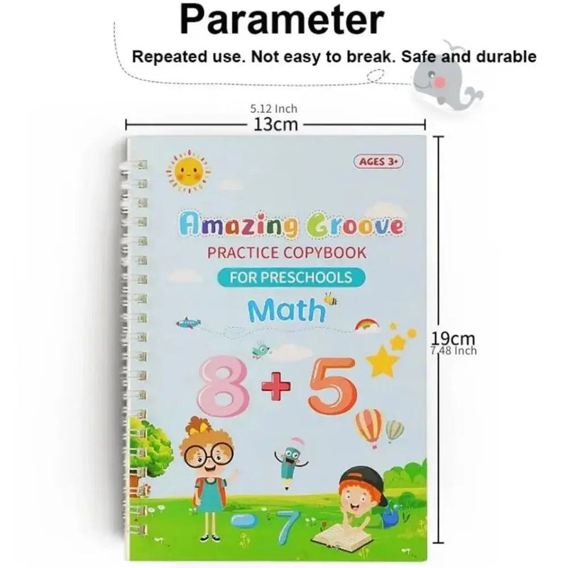 Shopnio Kids Reusable Practice Book (4 Books + Magic Pen With 10 Ink Refills)