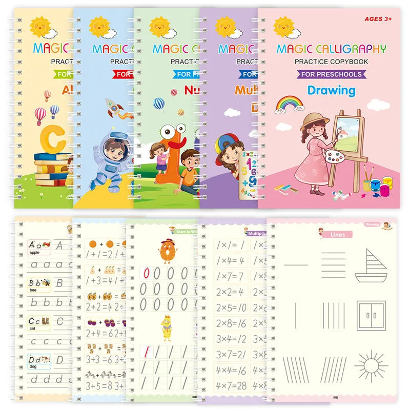 Shopnio Kids Reusable Practice Book (4 Books + Magic Pen With 10 Ink Refills)